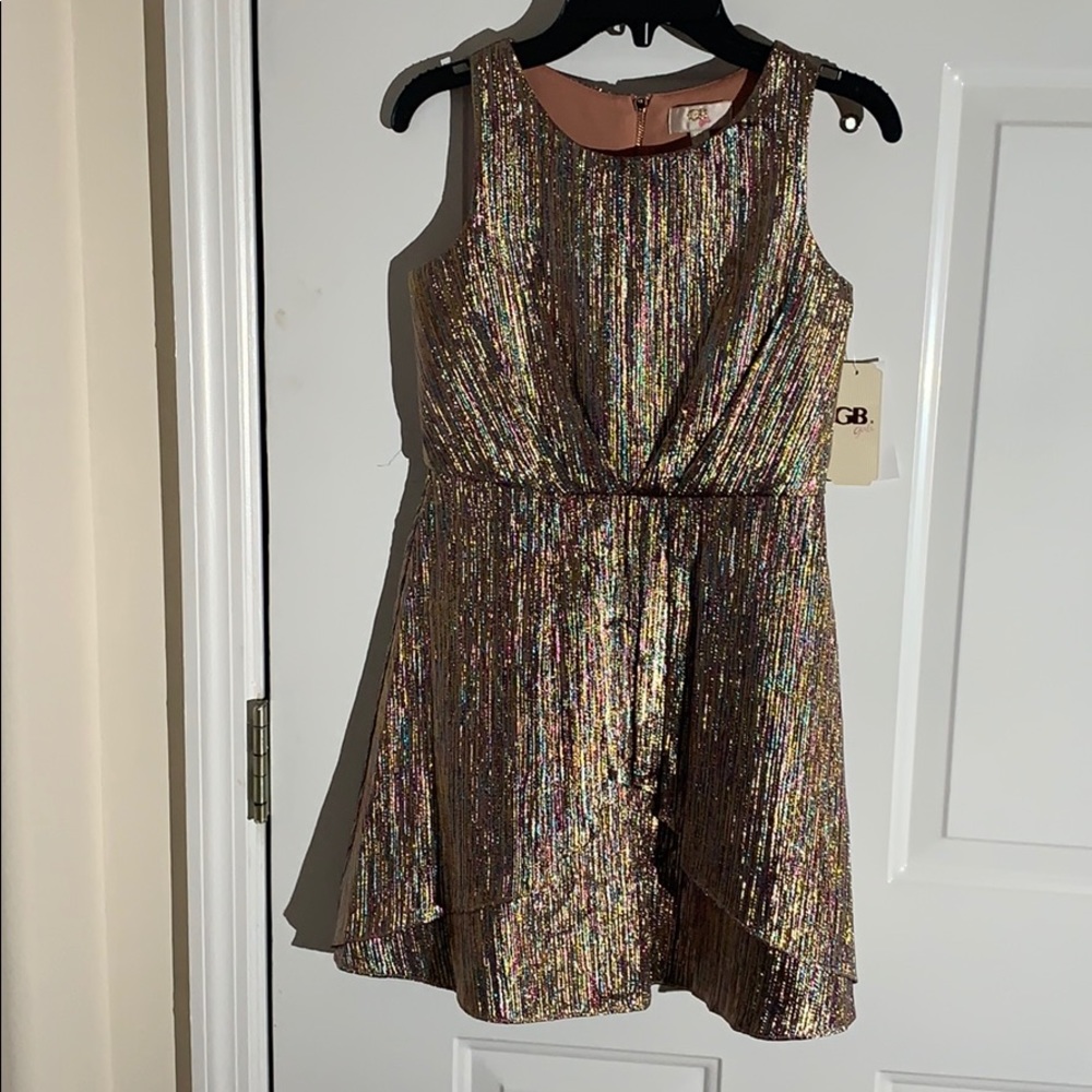 GB Girls Metallic Multicolor Sleeveless Drape Detail Dress - 10